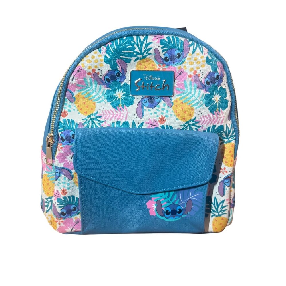 Disney Stitch Mini Backpack  Tropical Pineapple Print Zip Closure Front Pocket